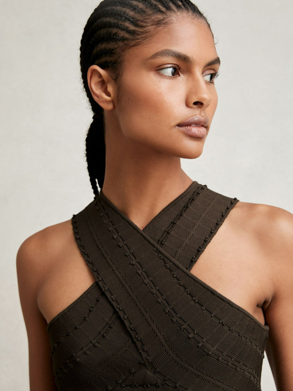 Cross Neck Textured Top Chocolate | Women
