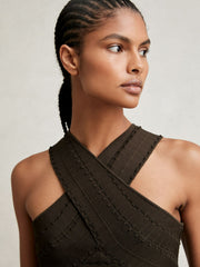 Cross Neck Textured Top Chocolate | Women
