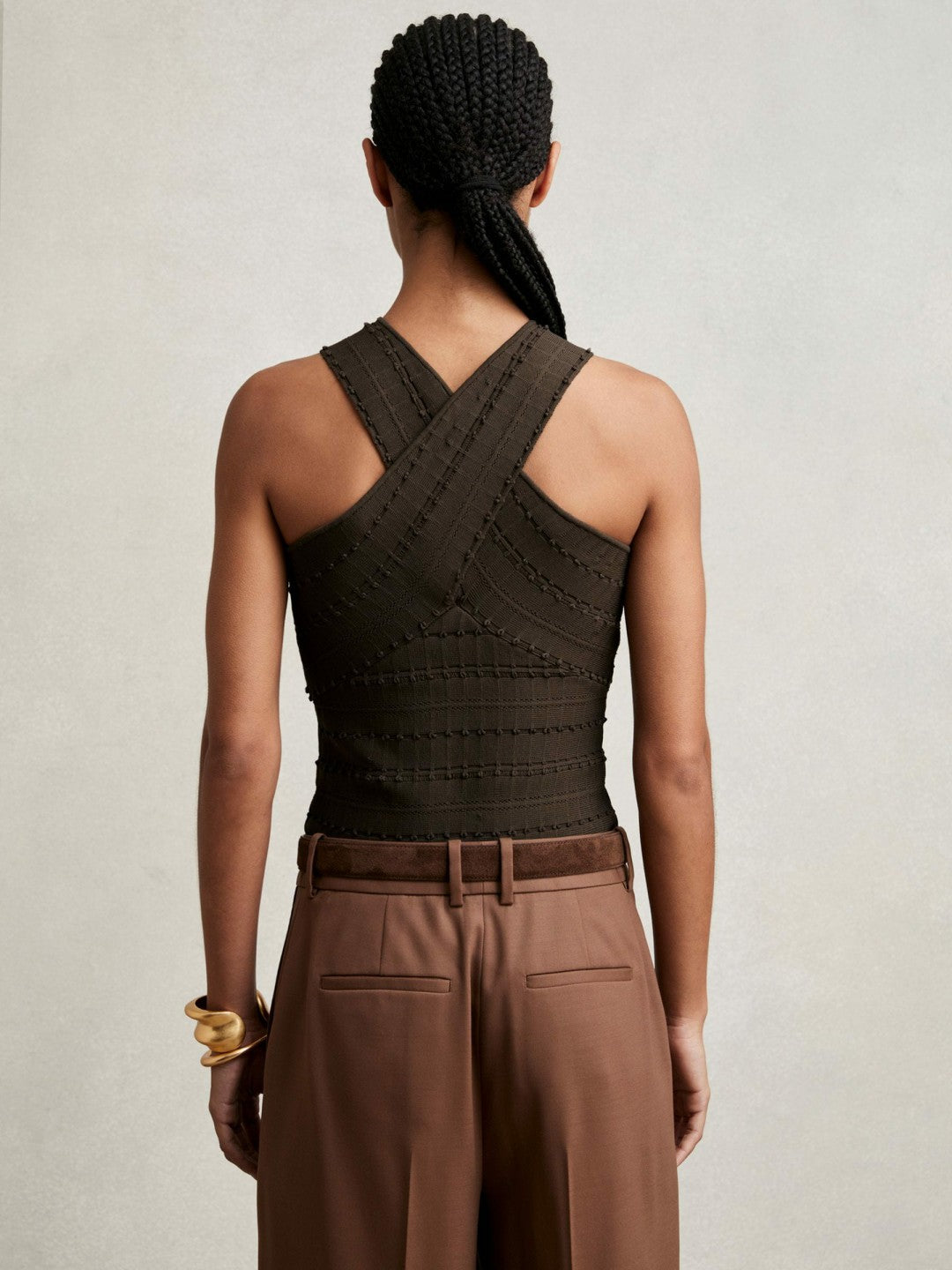 Cross Neck Textured Top Chocolate | Women