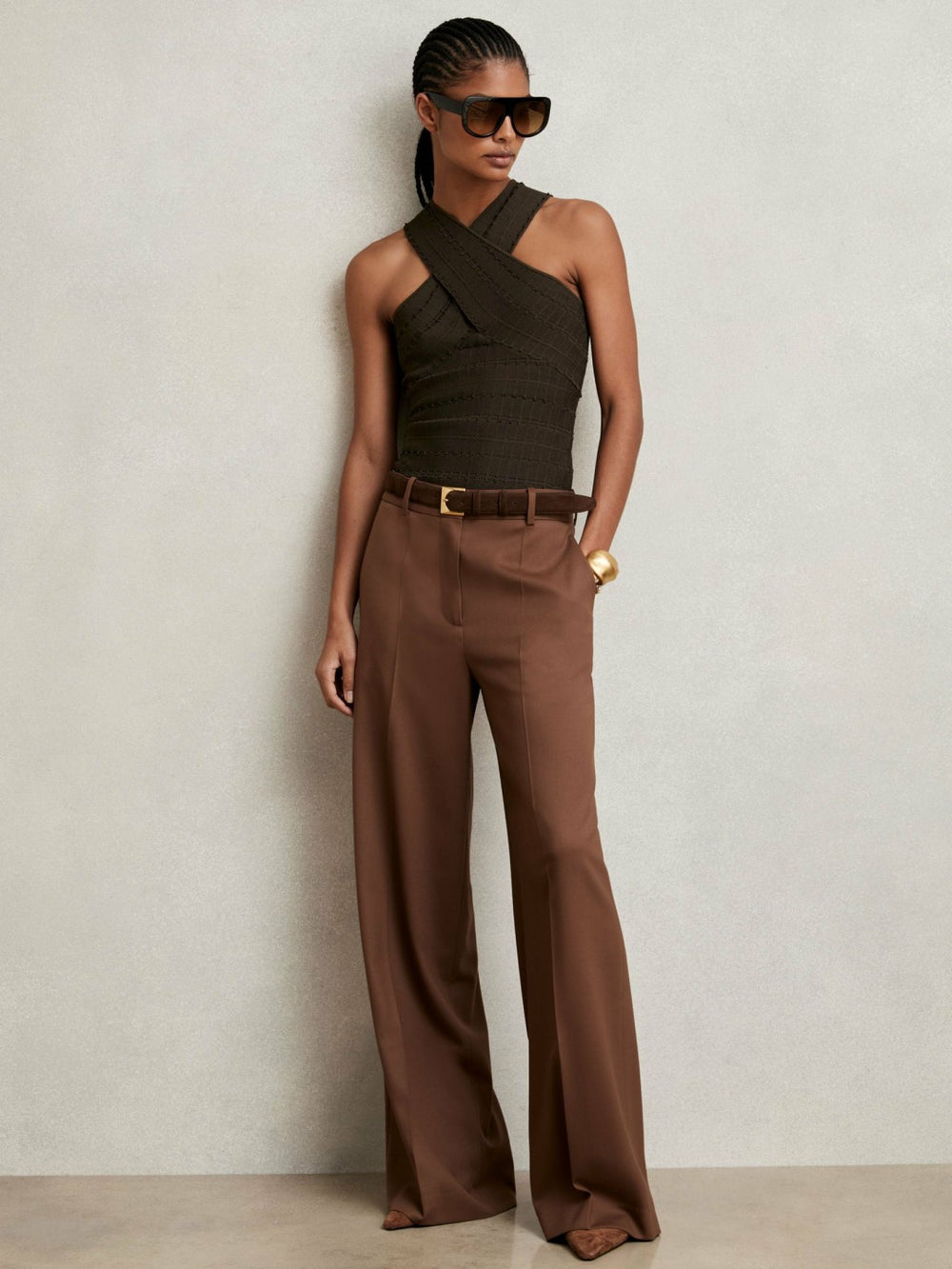Cross Neck Textured Top Chocolate | Women