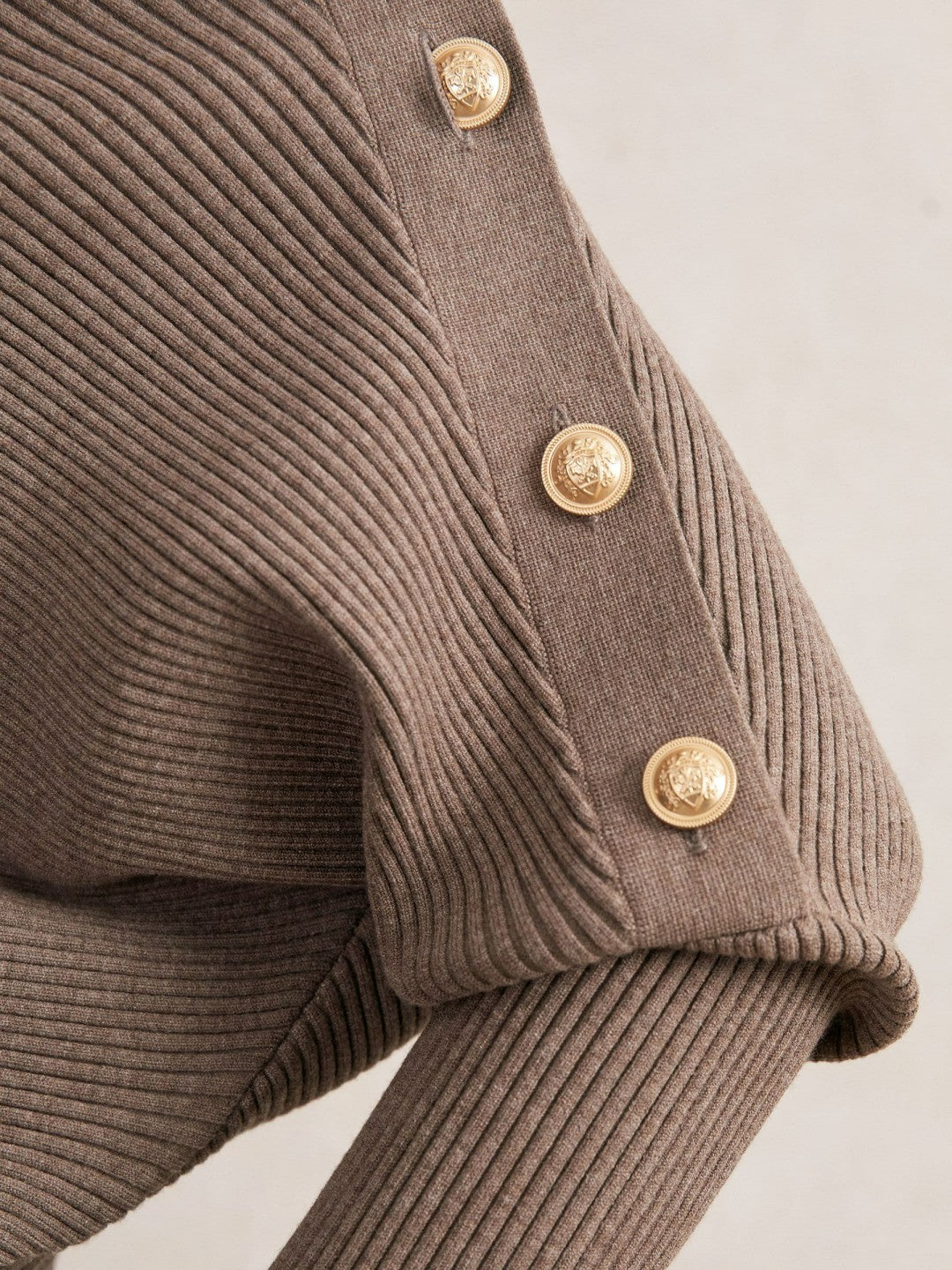 Rib-Knit Button Shawl Jumper Taupe | Women