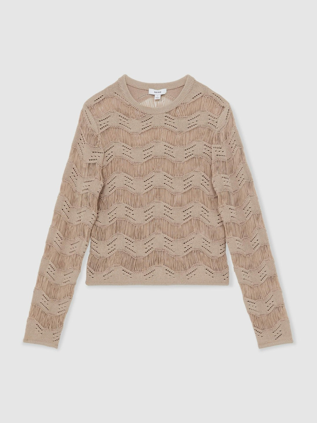 Cotton Blend Ladder Knit Top Taupe Neutral | Women