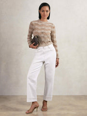 Cotton Blend Ladder Knit Top Taupe Neutral | Women