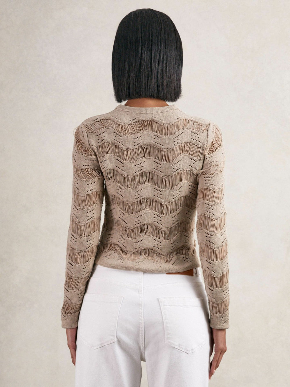 Cotton Blend Ladder Knit Top Taupe Neutral | Women
