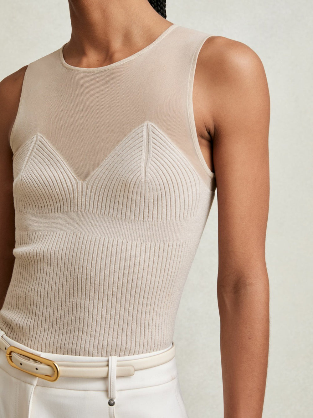 Mesh Rib-Knit Sweetheart Vest Pink Neutral | Women