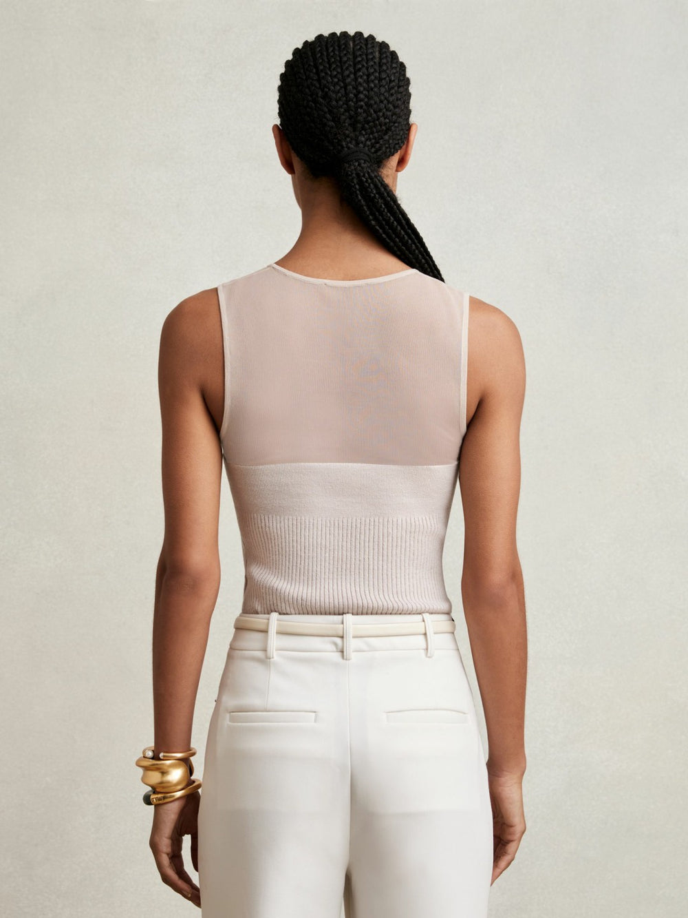 Mesh Rib-Knit Sweetheart Vest Pink Neutral | Women