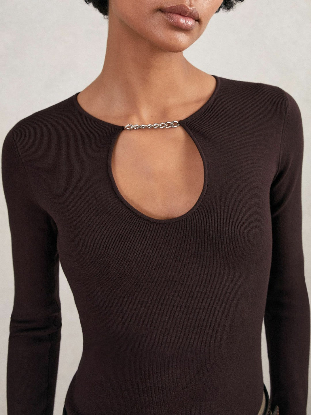 Chain-Detail Keyhole Knit Top Plum | Women