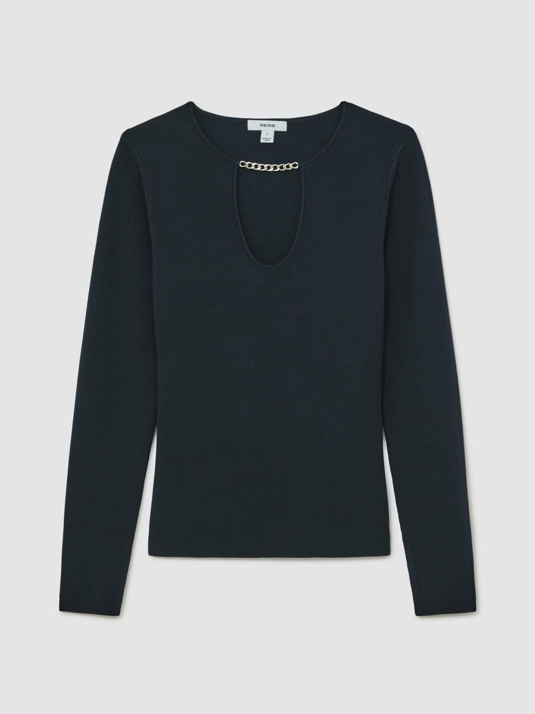 Chain-Detail Keyhole Knit Top Navy | Women