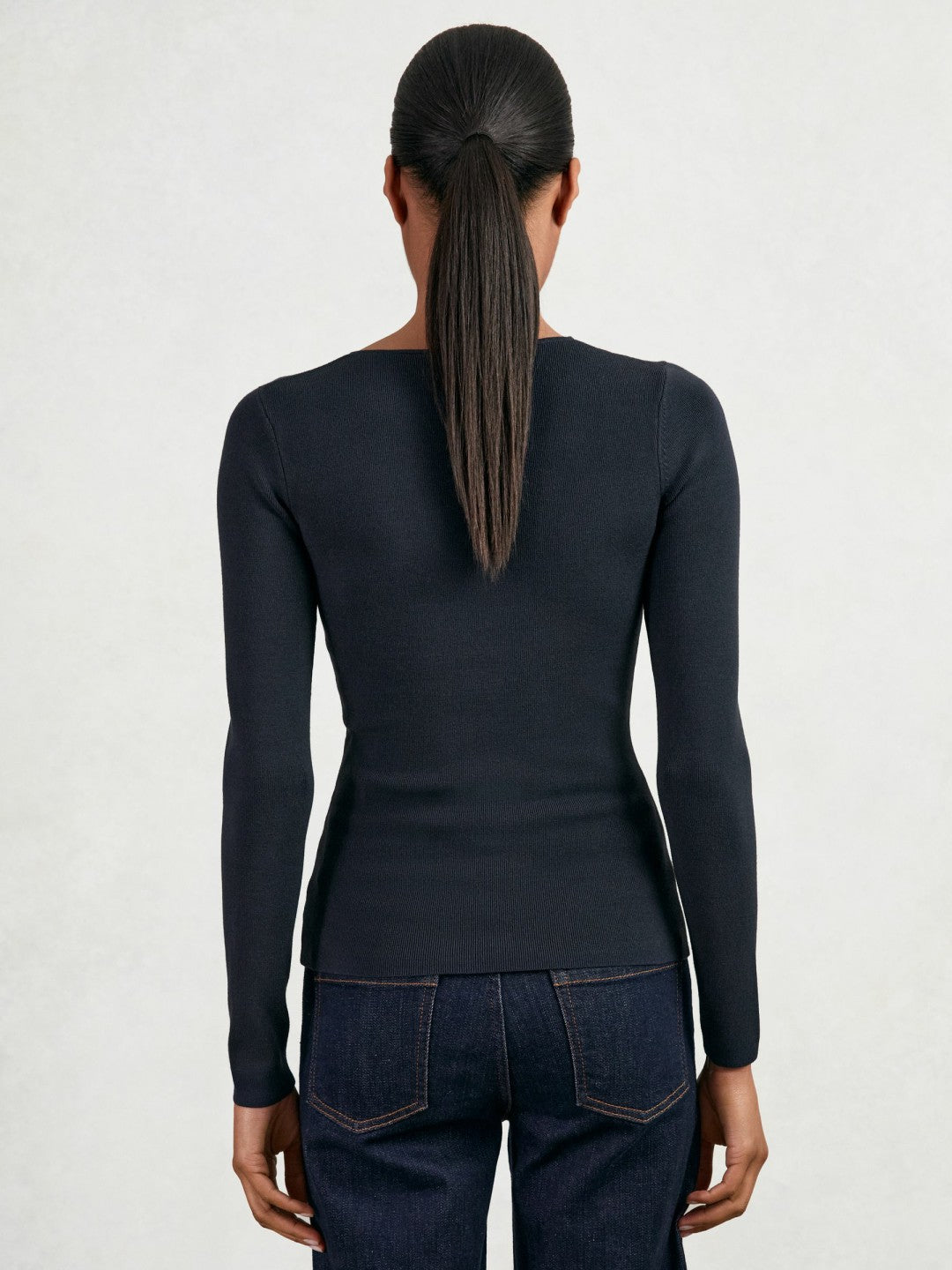 Chain-Detail Keyhole Knit Top Navy | Women