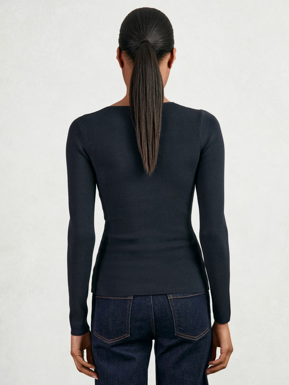 Chain-Detail Keyhole Knit Top Navy | Women