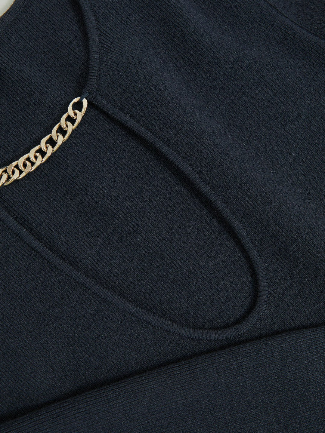 Chain-Detail Keyhole Knit Top Navy | Women