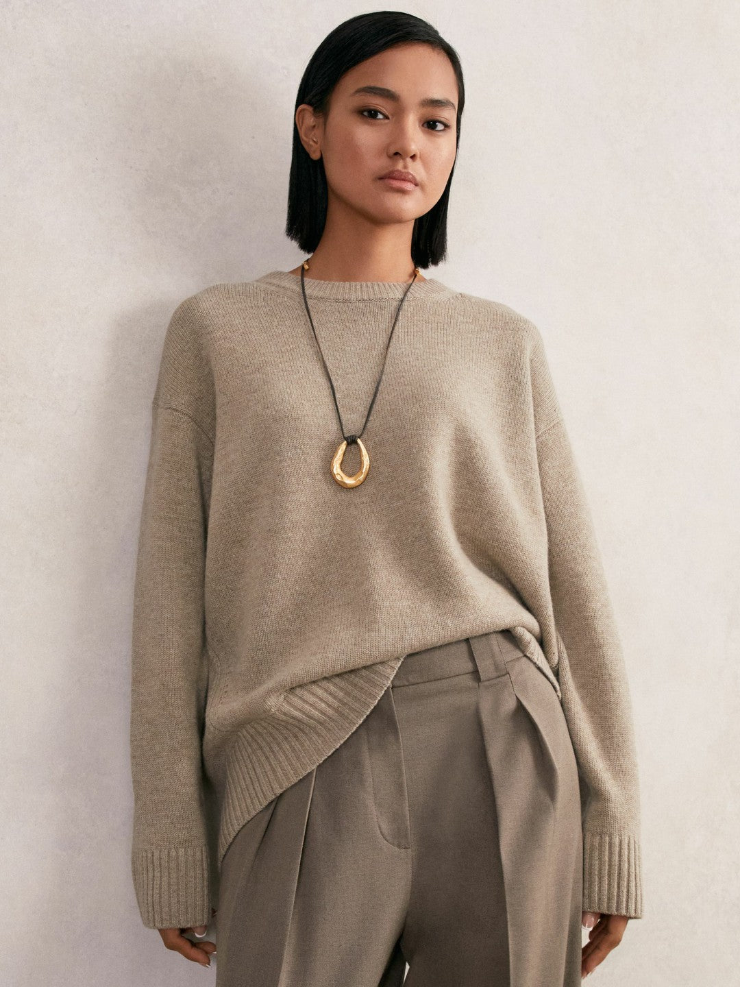 Wool-Cashmere Crew-Neck Jumper Stone | Women
