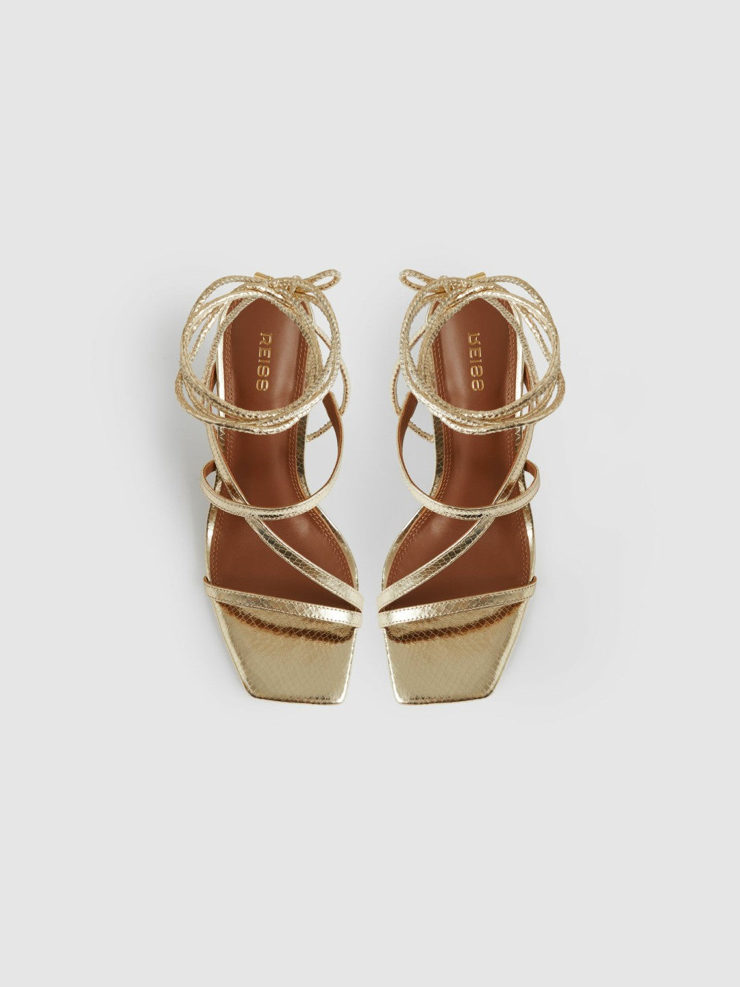 Leather Metallic Strappy Heeled Sandals Gold | Women