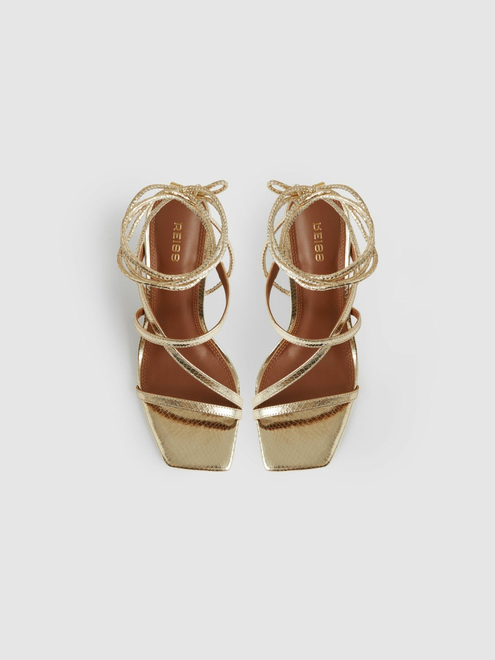 Leather Metallic Strappy Heeled Sandals Gold | Women