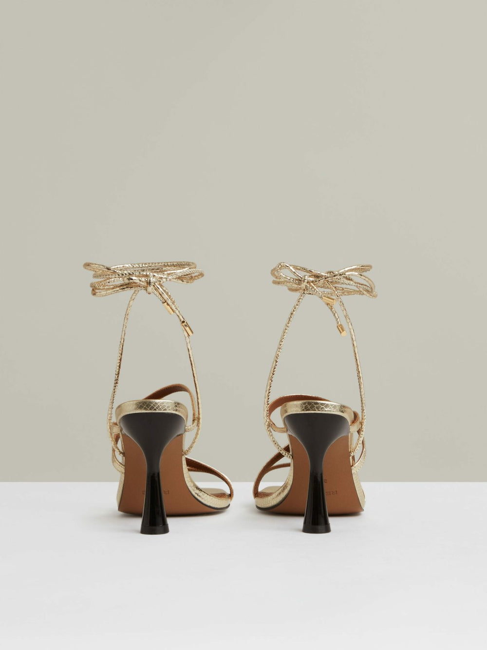Leather Metallic Strappy Heeled Sandals Gold | Women