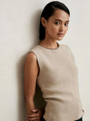 Wool-Blend Necklace-Trim Knitted Vest Neutral | Women