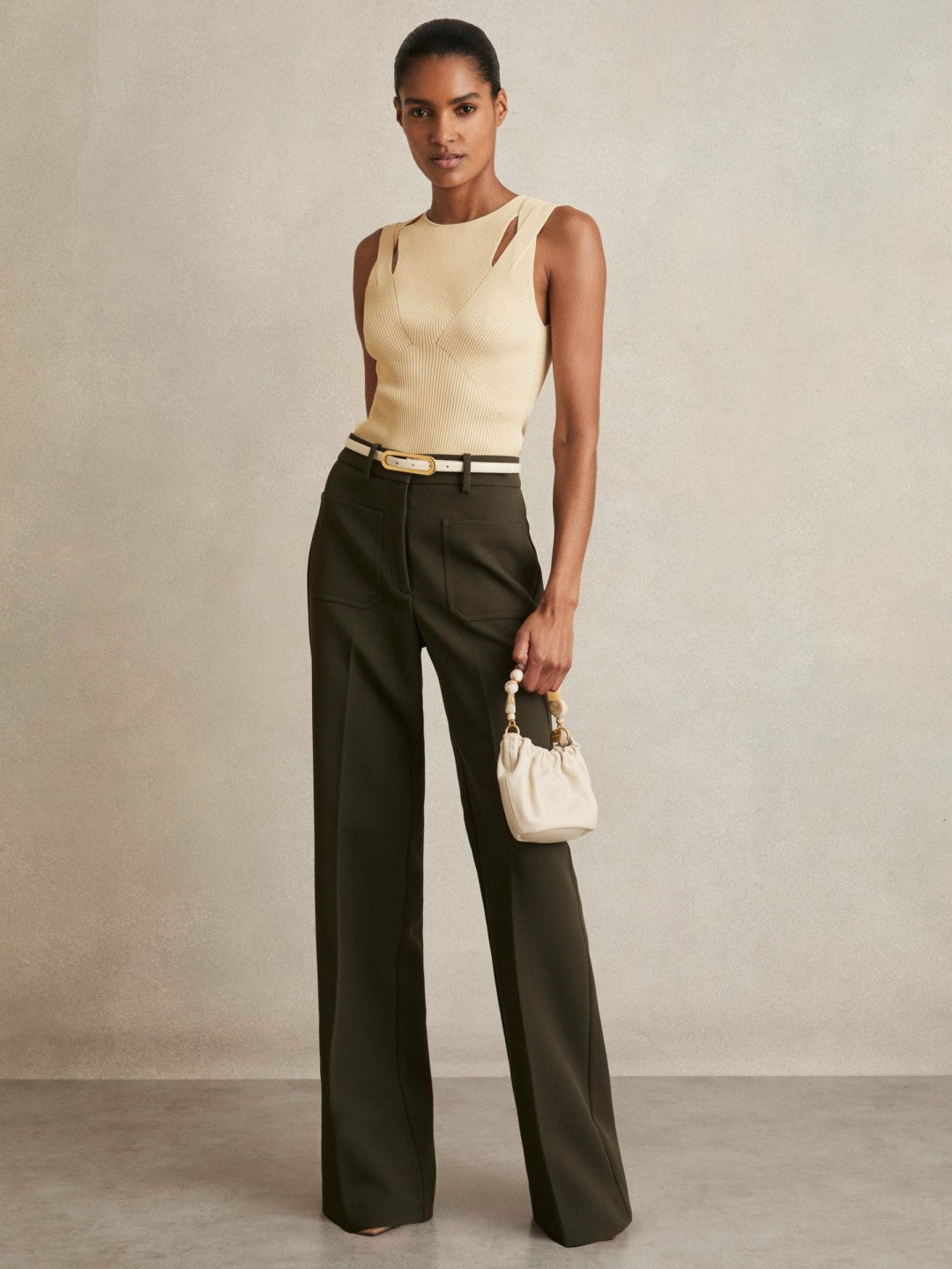 Cut-Out Rib-Knit Vest Cream | Women