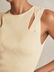 Cut-Out Rib-Knit Vest Cream | Women