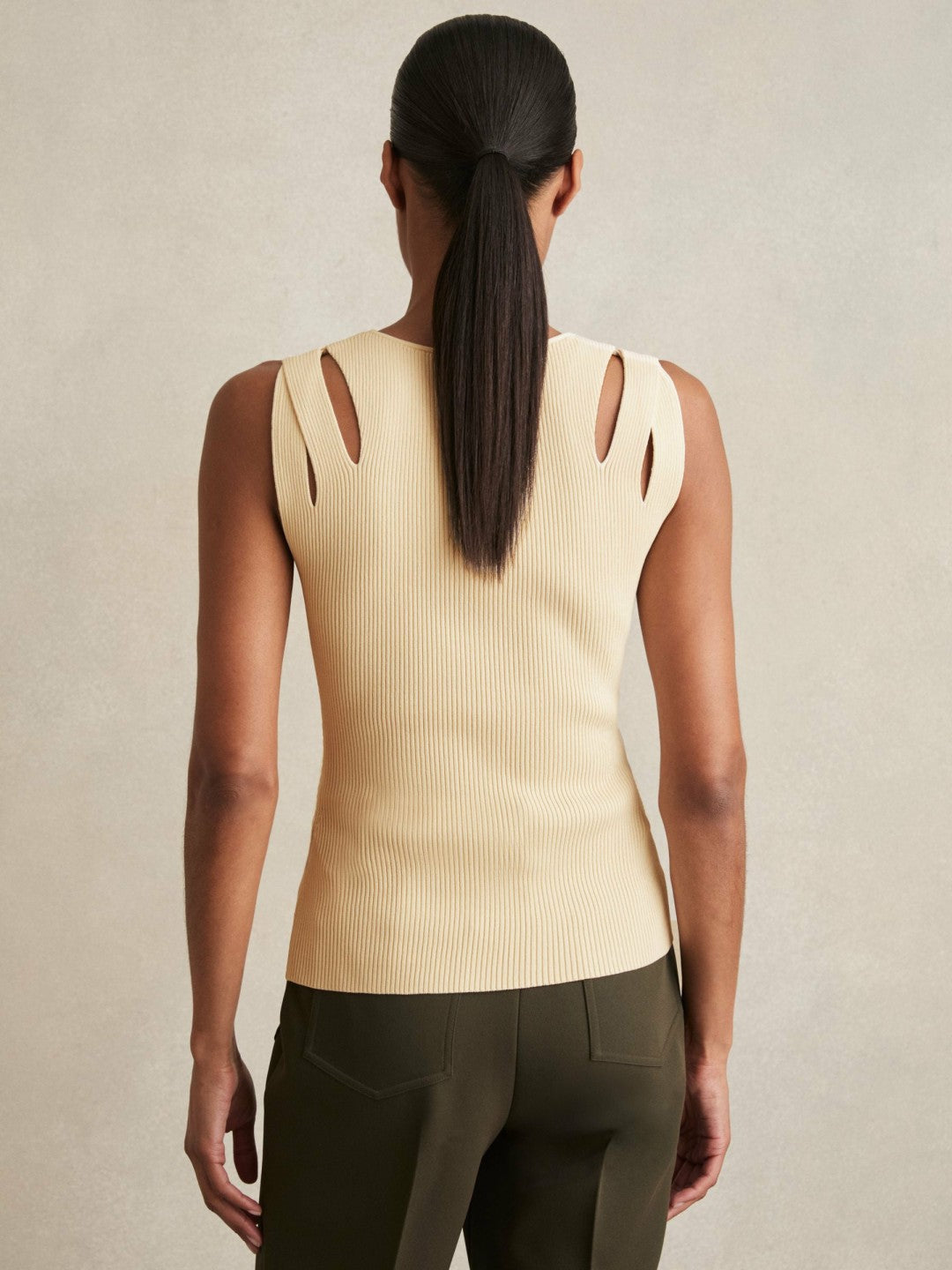 Cut-Out Rib-Knit Vest Cream | Women