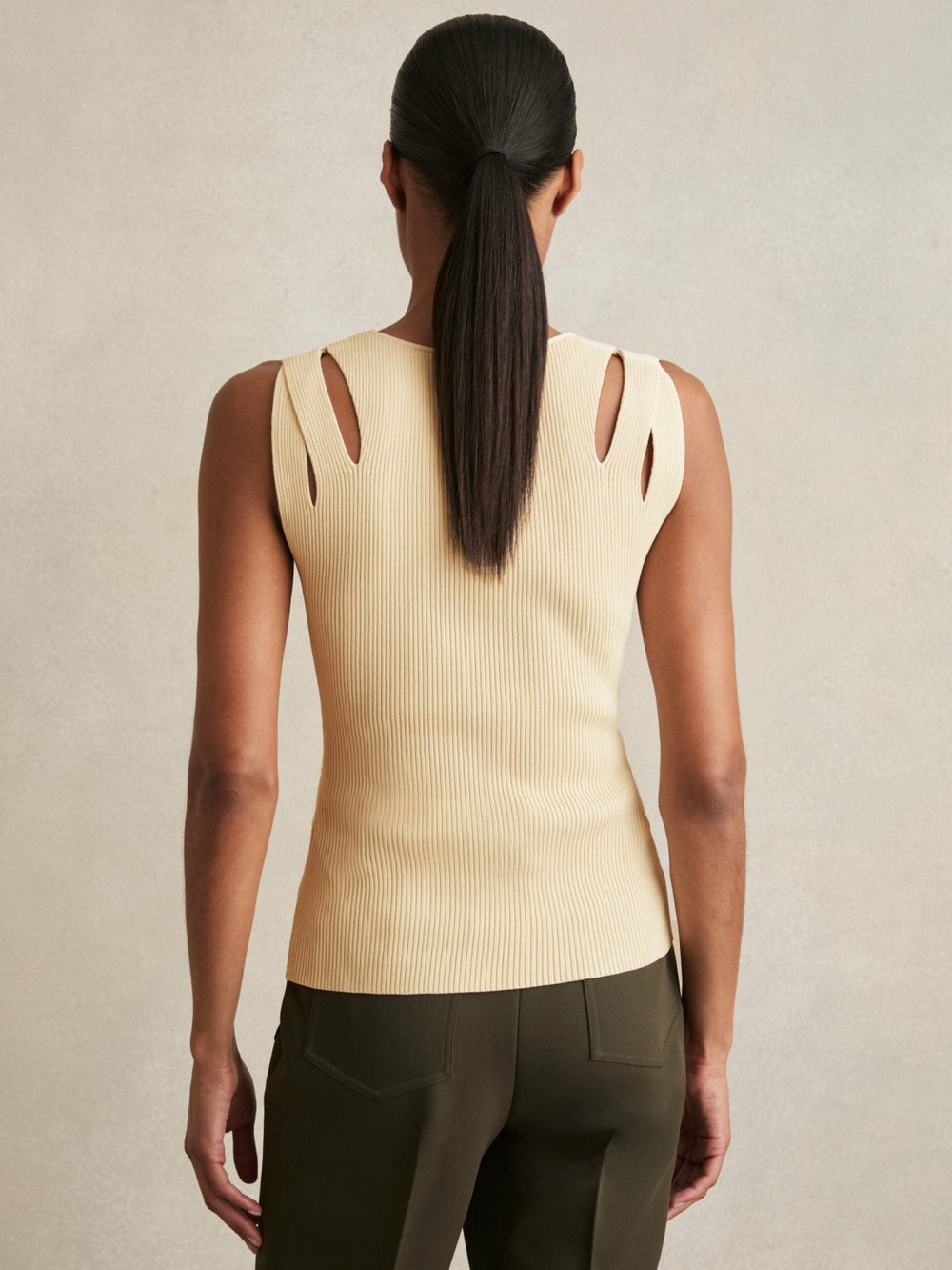 Cut-Out Rib-Knit Vest Cream | Women
