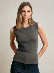 Wool-Blend Necklace-Trim Knitted Vest Charcoal Grey | Women