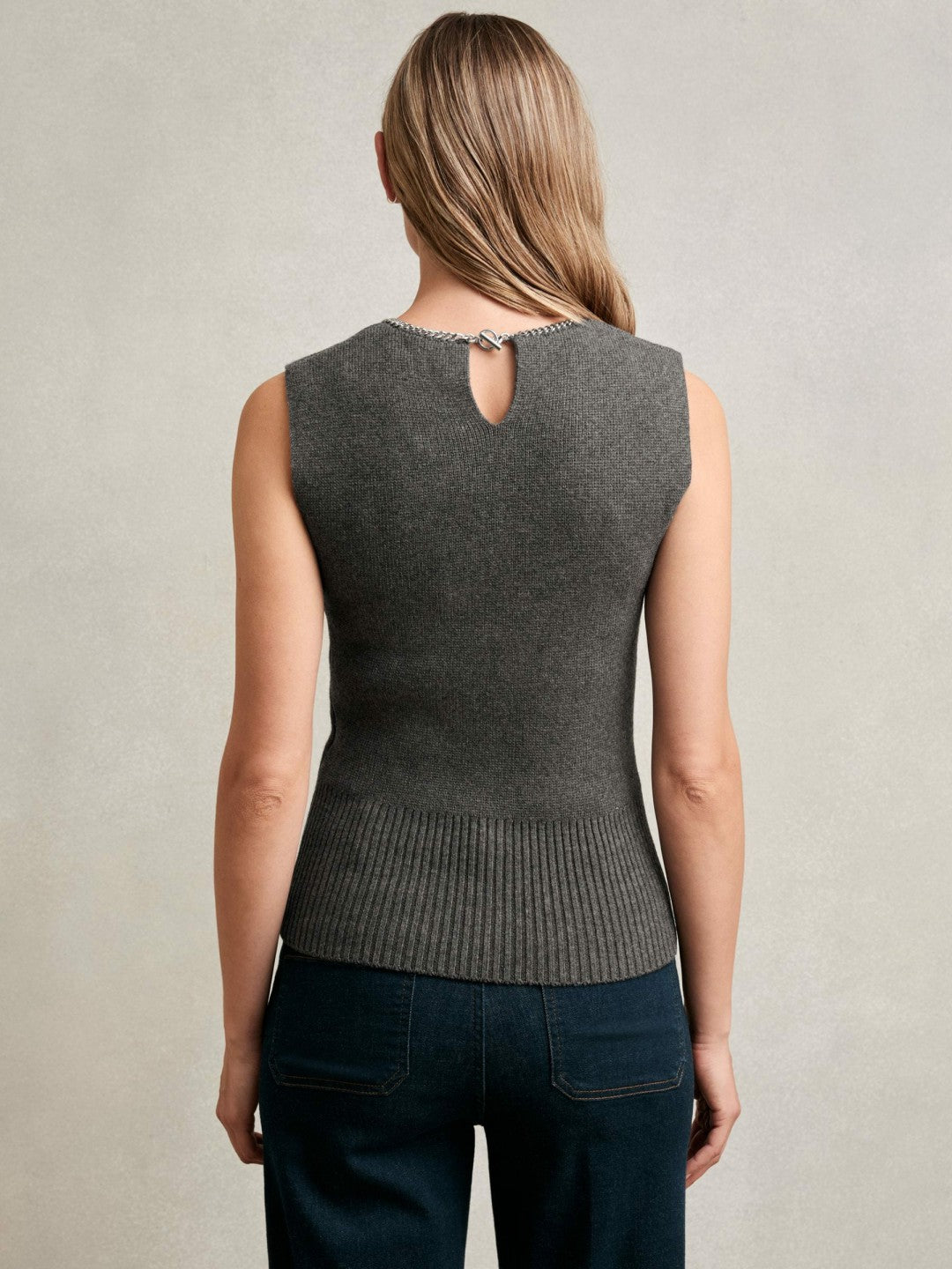Wool-Blend Necklace-Trim Knitted Vest Charcoal Grey | Women