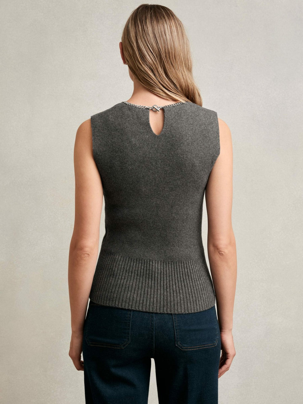 Wool-Blend Necklace-Trim Knitted Vest Charcoal Grey | Women