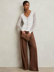 Sheer-Detail V-Neck Top White | Women
