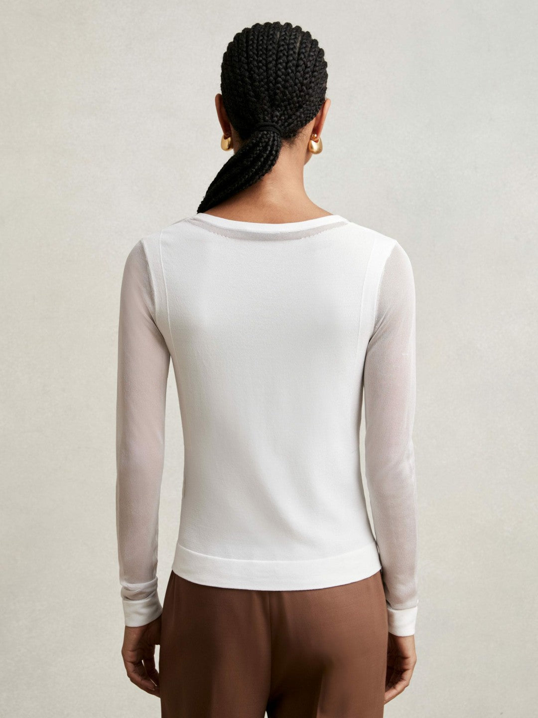 Sheer-Detail V-Neck Top White | Women