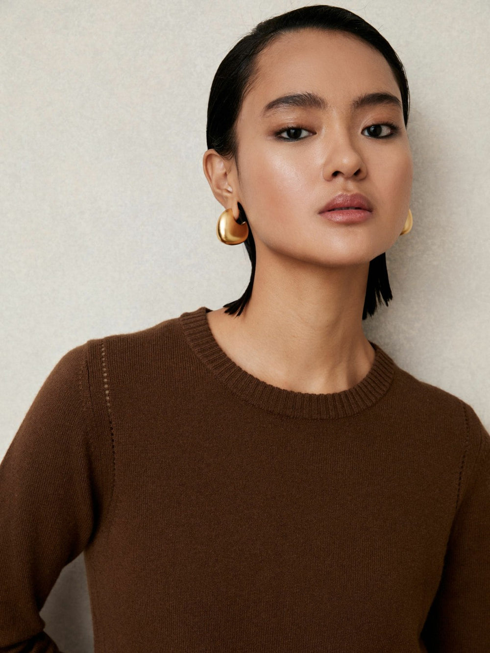 Wool-Blend Open-Stitch Jumper with Cashmere Toffee Brown | Women