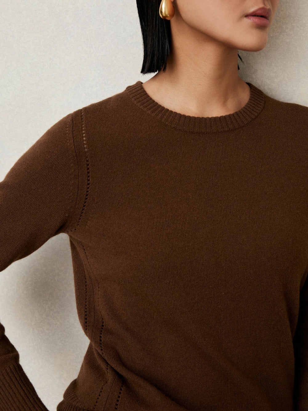 Wool-Blend Open-Stitch Jumper with Cashmere Toffee Brown | Women
