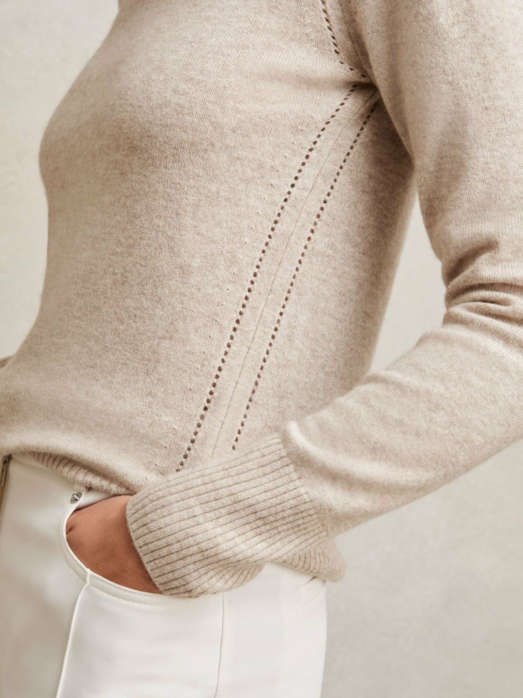 Wool-Blend Open-Stitch Jumper with Cashmere Oatmeal Neutral | Women