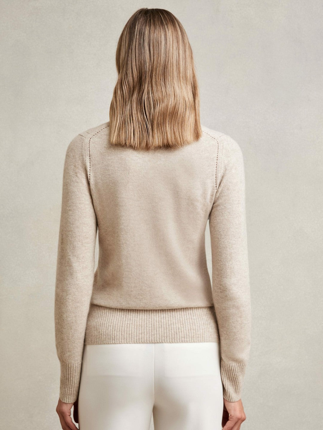 Wool-Blend Open-Stitch Jumper with Cashmere Oatmeal Neutral | Women