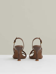 Leather Cross-Strap Heeled Sandals Neutral | Women