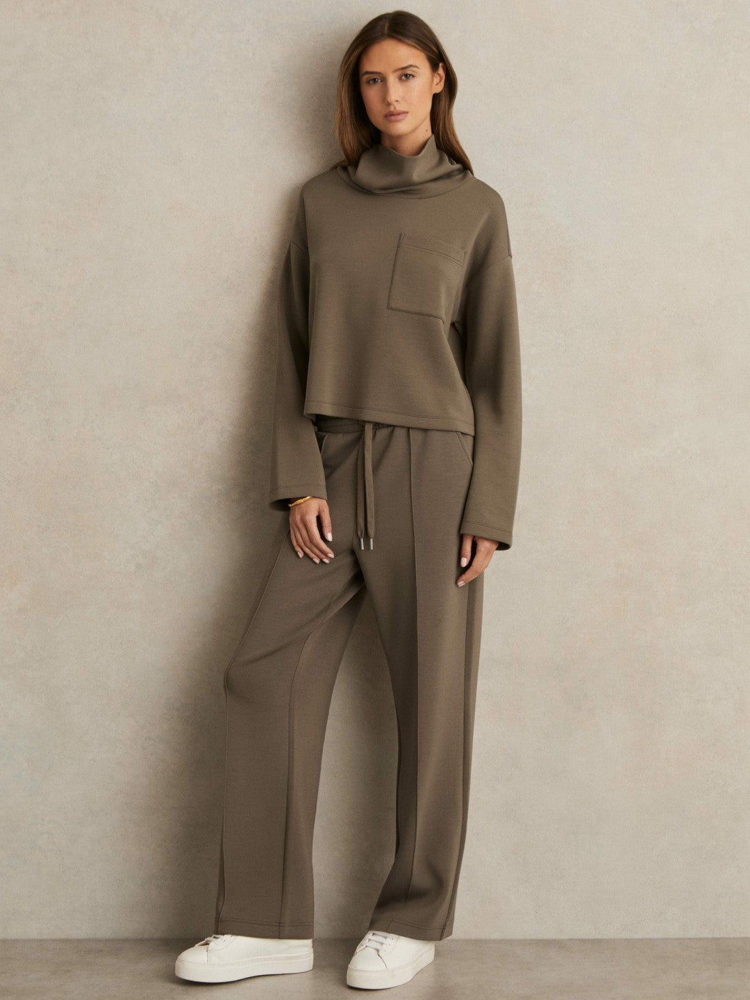 Petite Modal-Blend Interlock Wide-Leg Joggers Khaki Green | Women