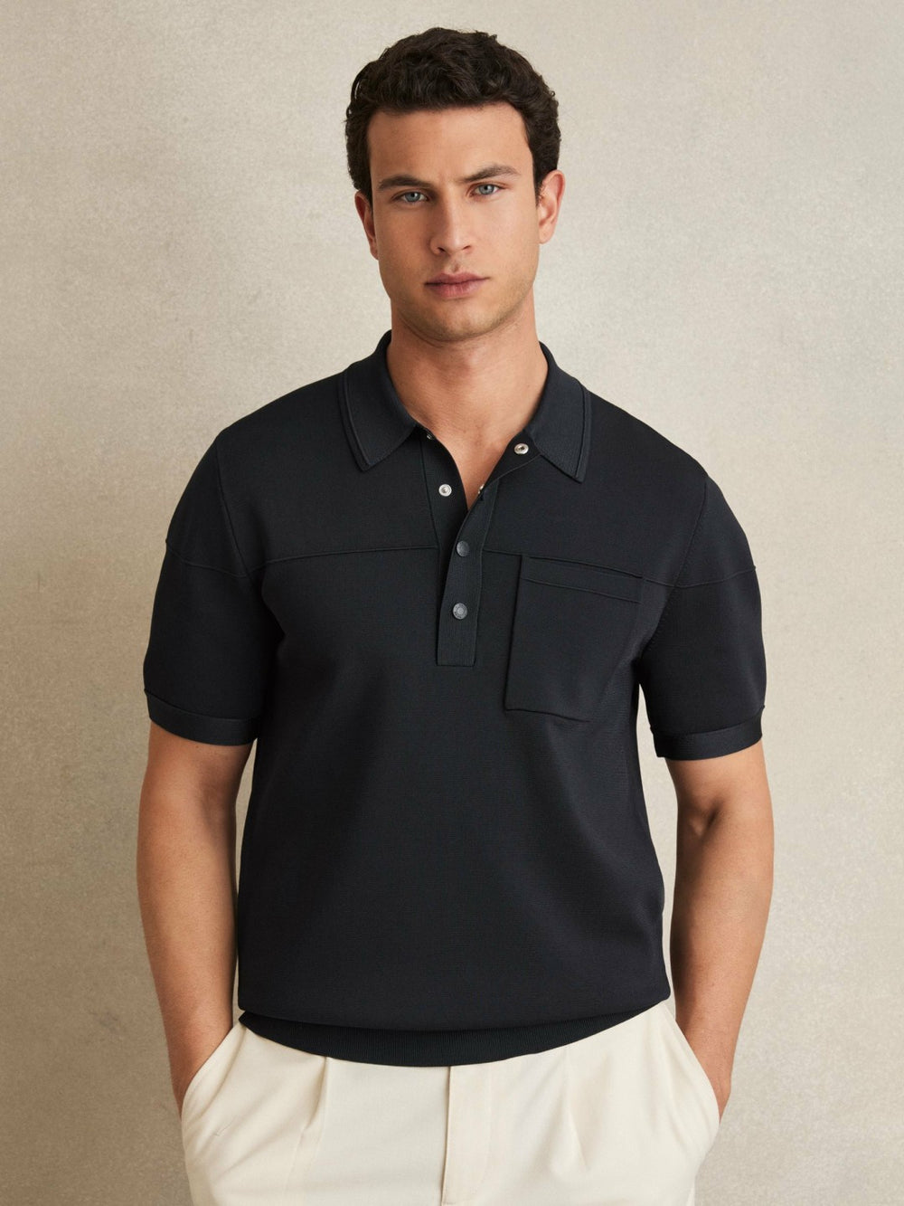 Press-Stud Seam-Detail Polo Shirt Navy | Men