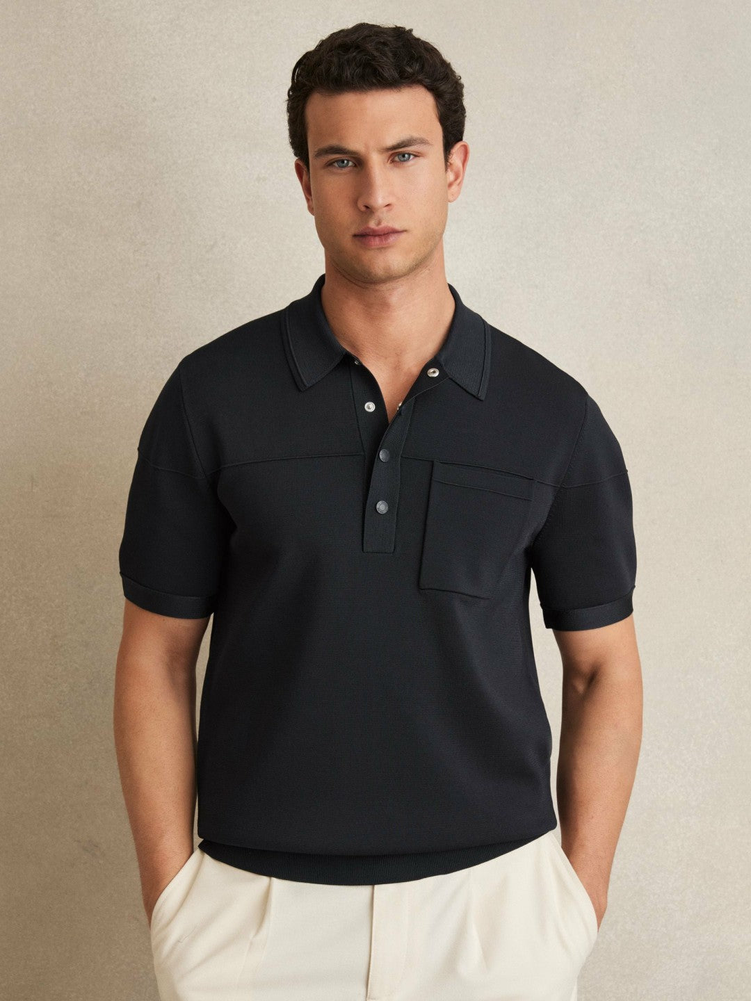 Press-Stud Seam-Detail Polo Shirt Navy | Men