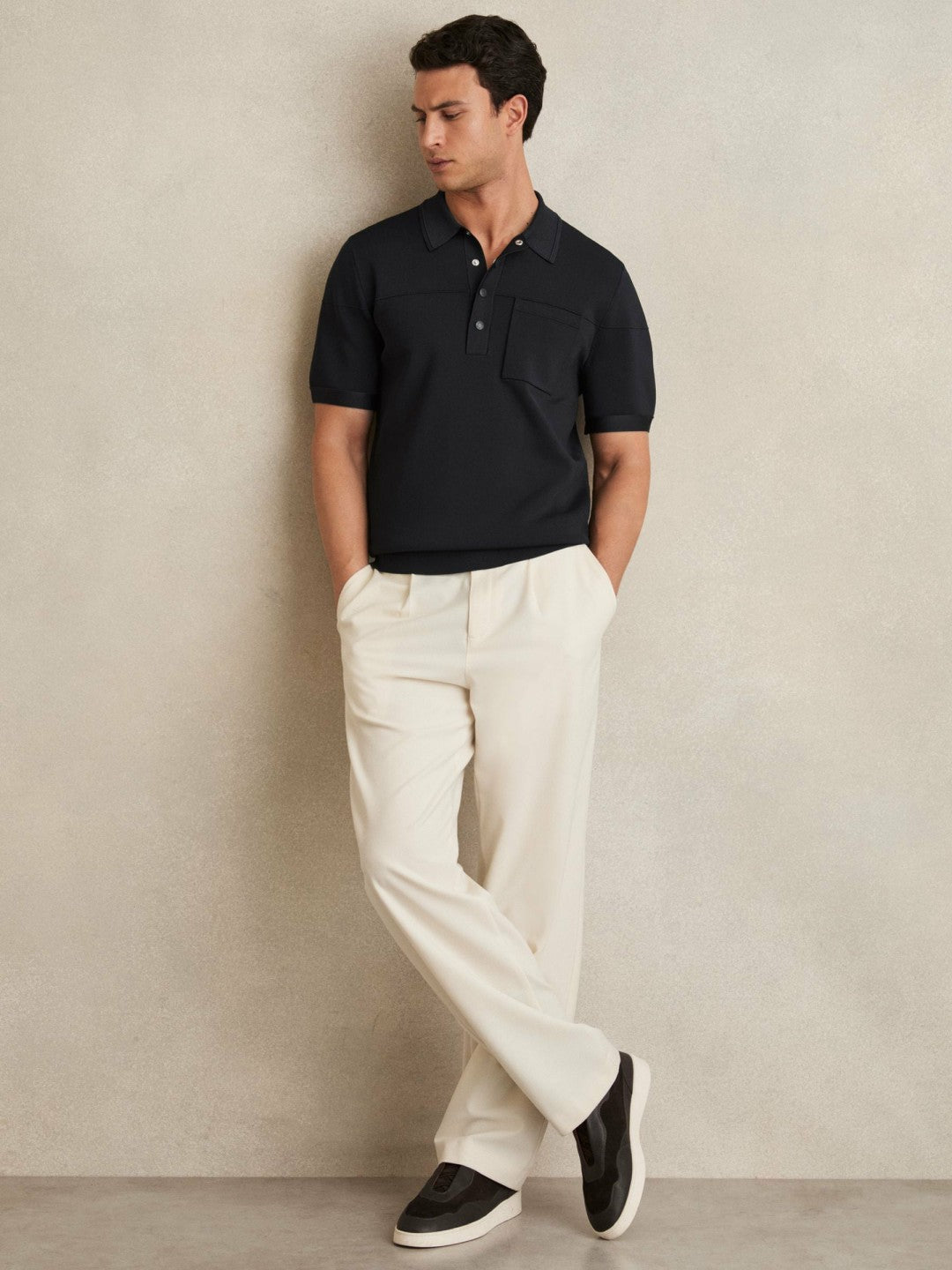 Press-Stud Seam-Detail Polo Shirt Navy | Men