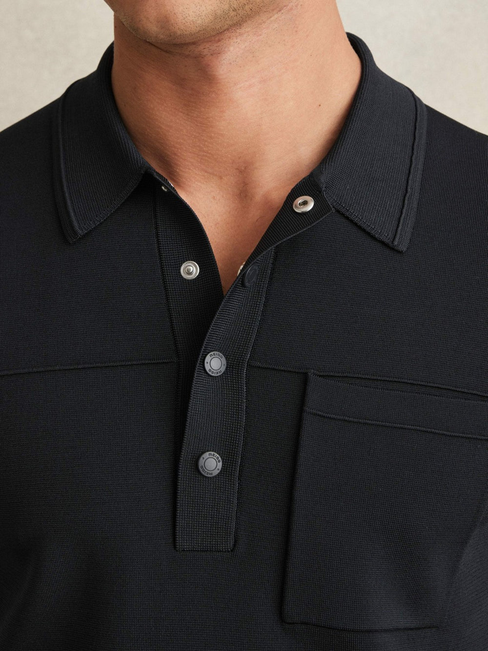 Press-Stud Seam-Detail Polo Shirt Navy | Men