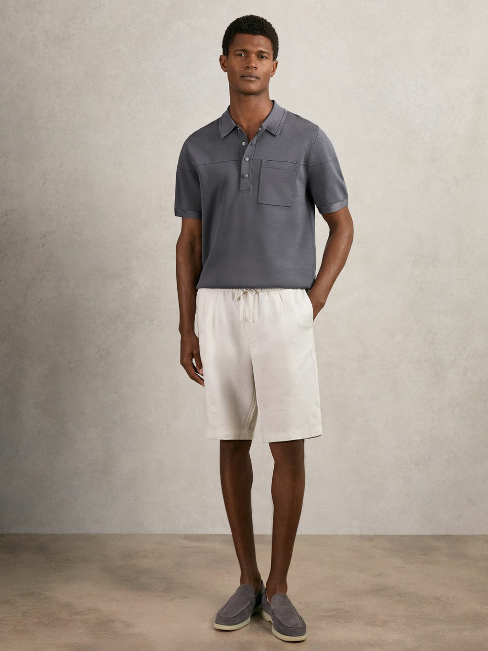 Press-Stud Seam-Detail Polo Shirt Airforce Blue | Men