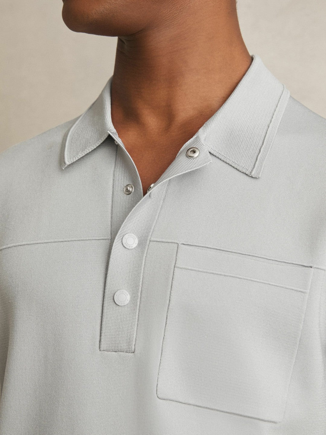 Press-Stud Seam-Detail Polo Shirt Ice Grey | Men