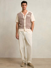 Colour-Block Cuban-Collar Knit Shirt Taupe Brown/Light Stone | Men