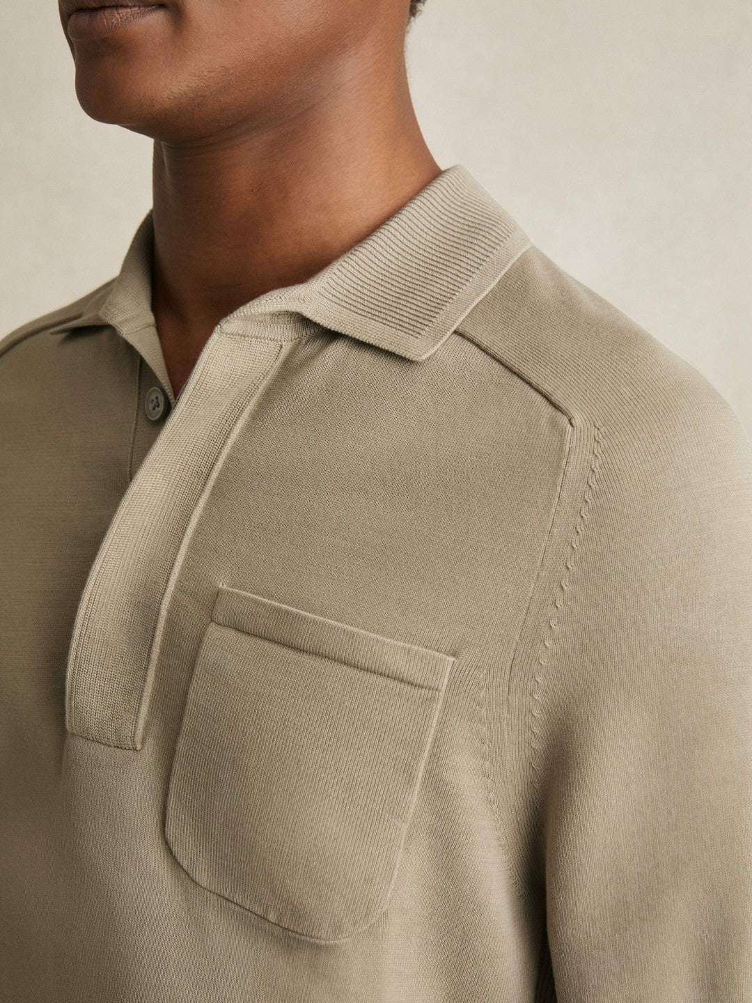Cotton Concealed Placket Polo Shirt Light Sage Green | Men