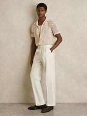 Wool-Blend Belted Pleated Trousers Regular-Fit White | Men