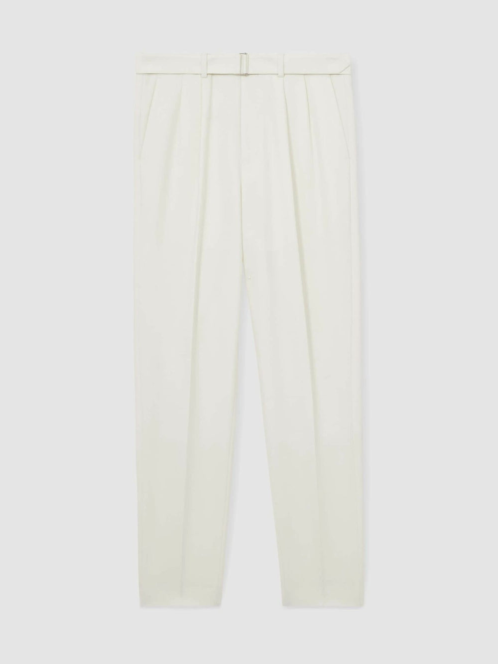 Wool-Blend Belted Pleated Trousers Regular-Fit White | Men