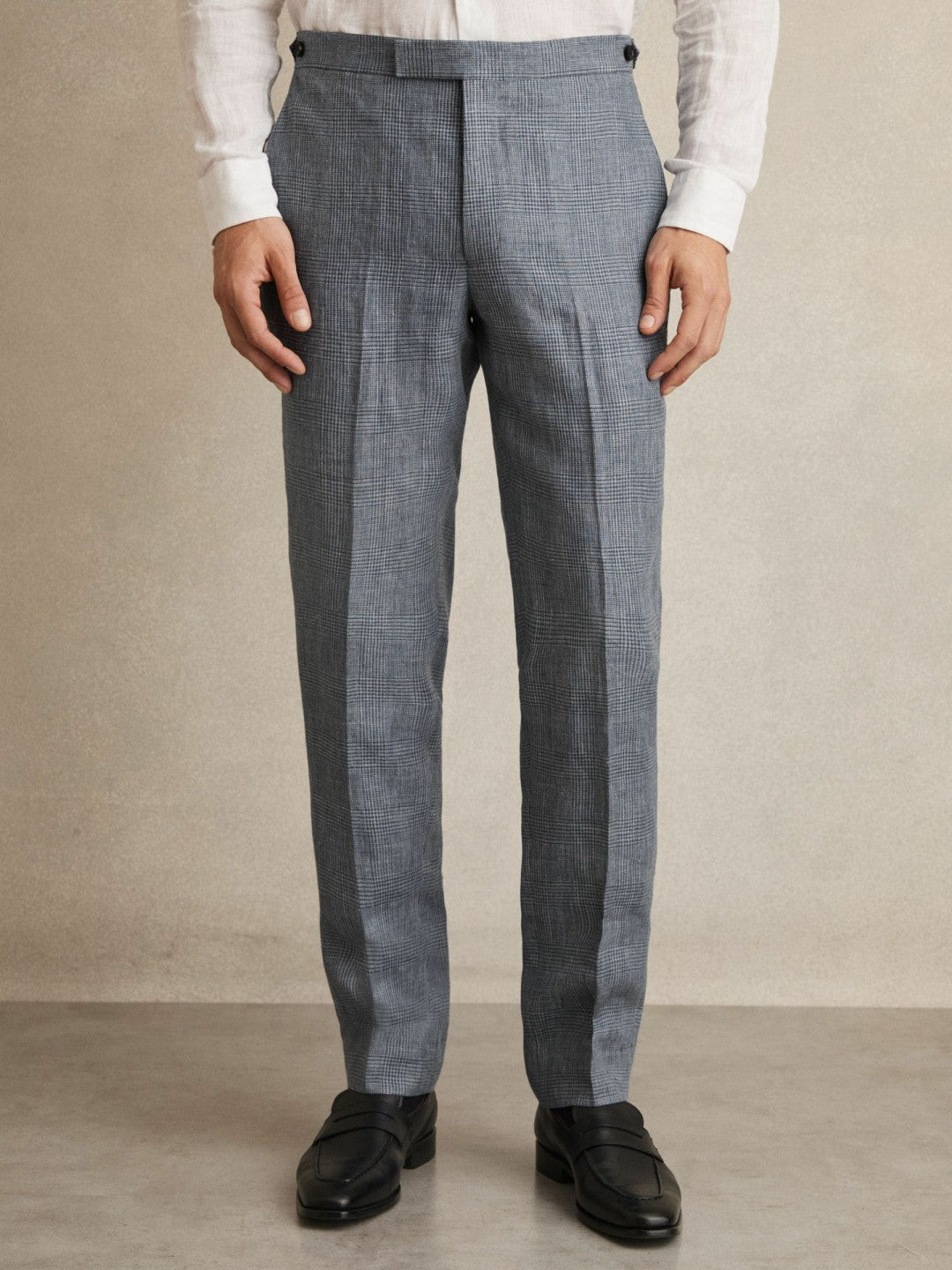 Slim Fit Linen Check Suit Trousers Soft Blue | Men