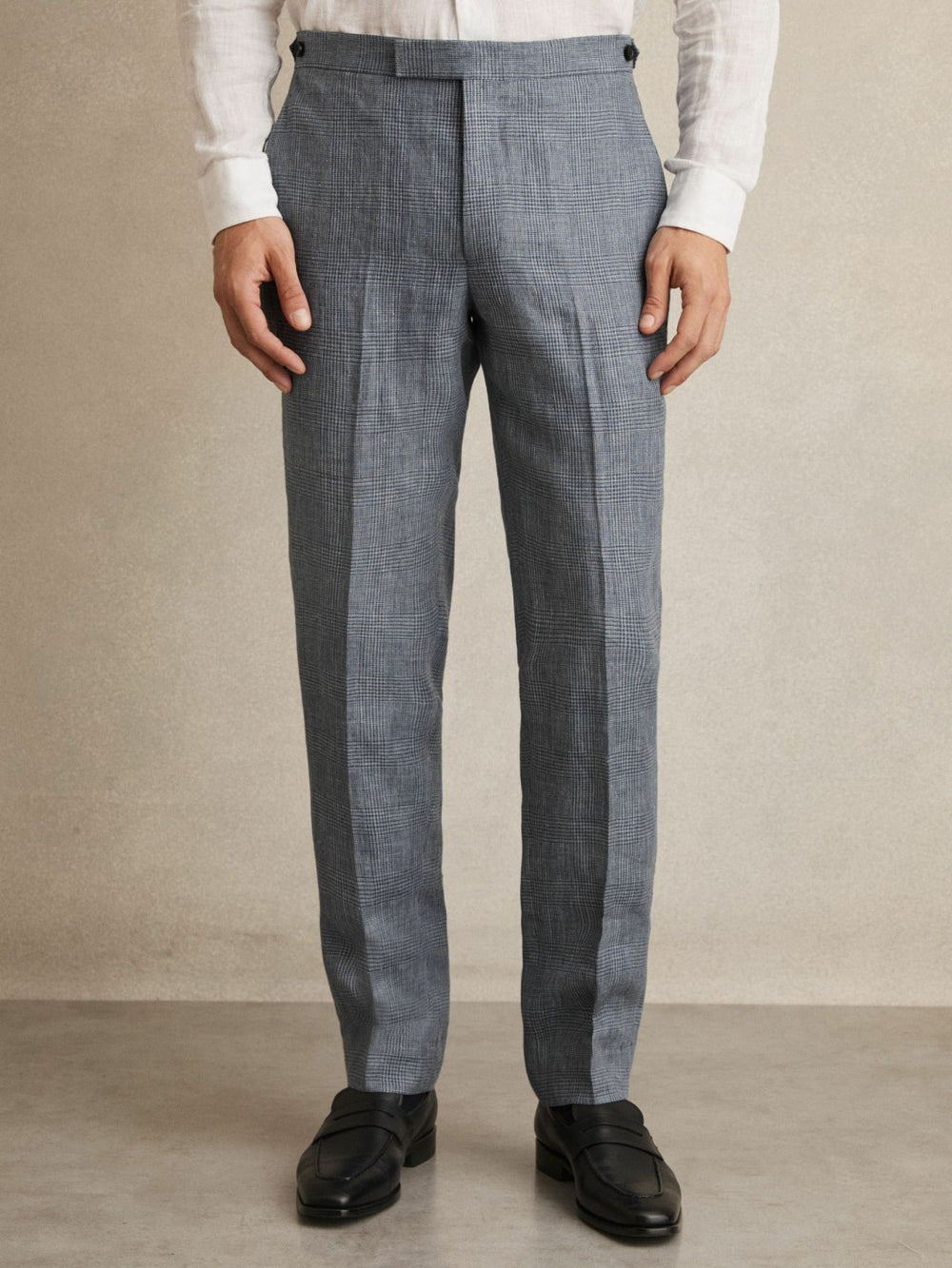 Slim Fit Linen Check Suit Trousers Soft Blue | Men