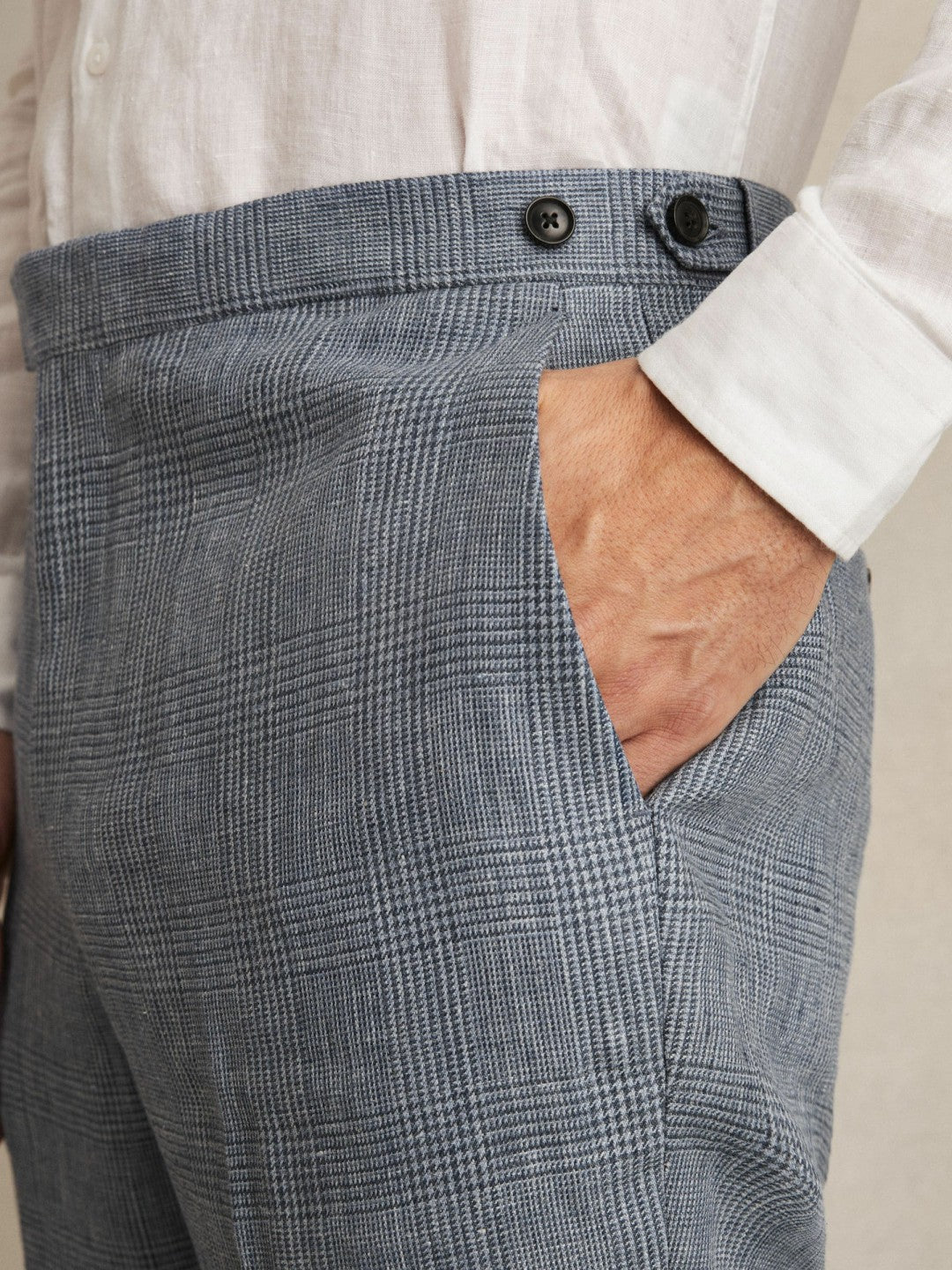 Slim Fit Linen Check Suit Trousers Soft Blue | Men
