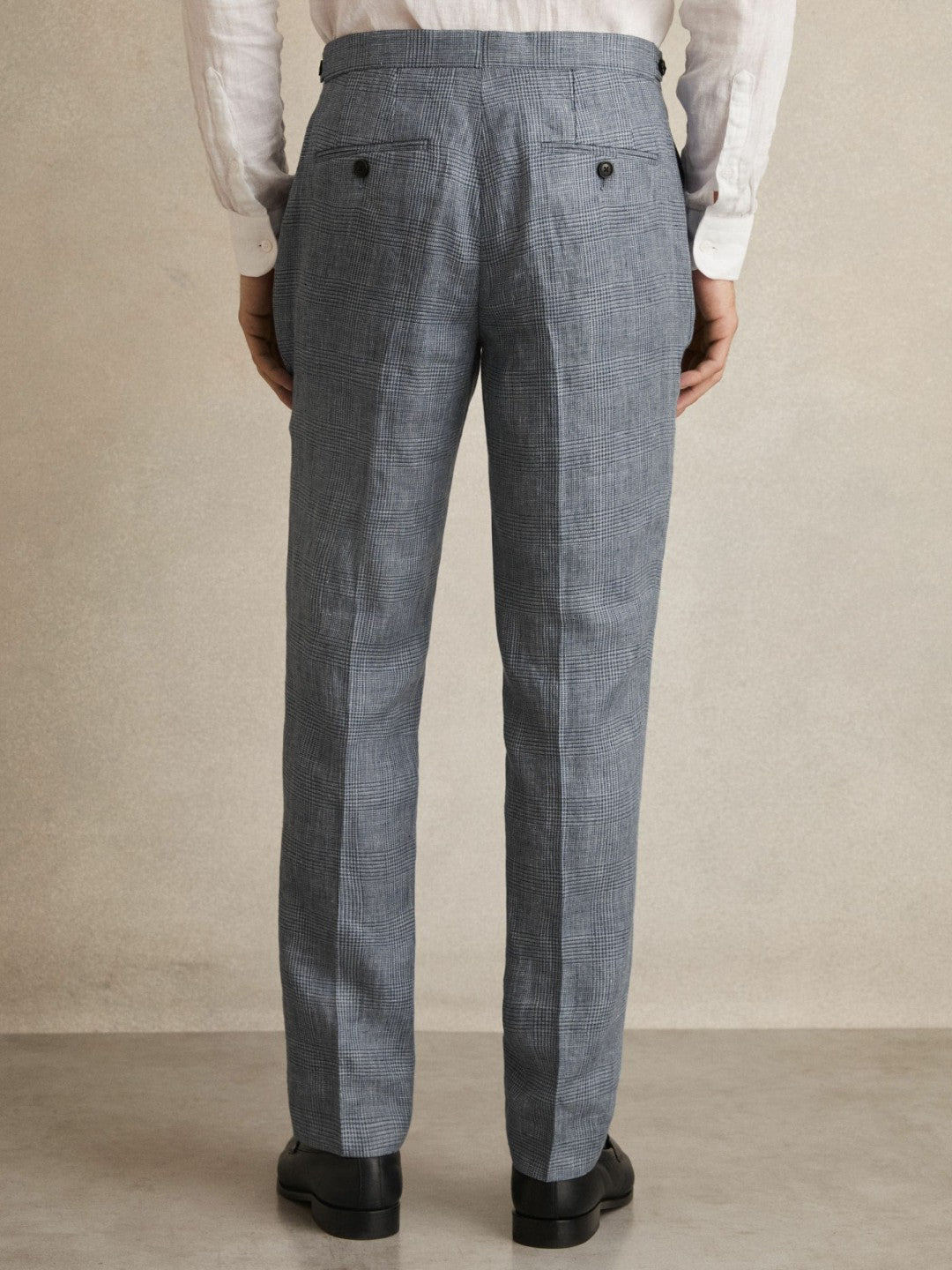 Slim Fit Linen Check Suit Trousers Soft Blue | Men
