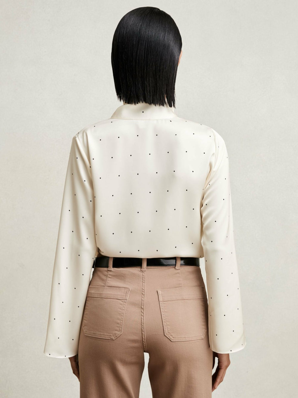 Satin Polka Dot Tie Neck Blouse Ivory | Women
